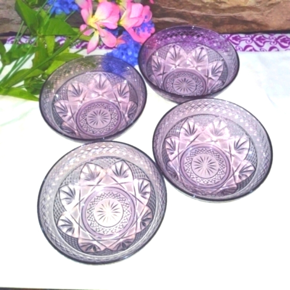 4 Vintage Cristal D'Arques Durand Amethyst Glass 5.5" Bowls Violet Purple Tint - Picture 1 of 13